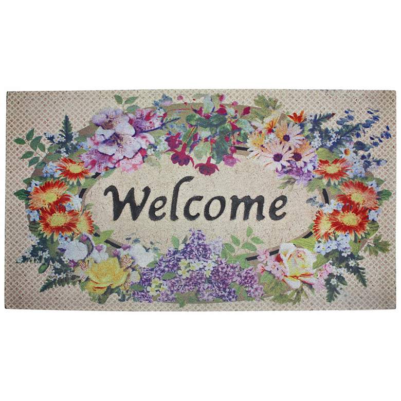 Image 1 Floral Welcome 31 inch Wide Recycled Rubber Door Mat