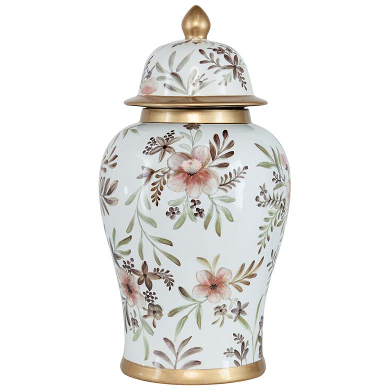 Image 1 Floral White & Gold Ginger Jar