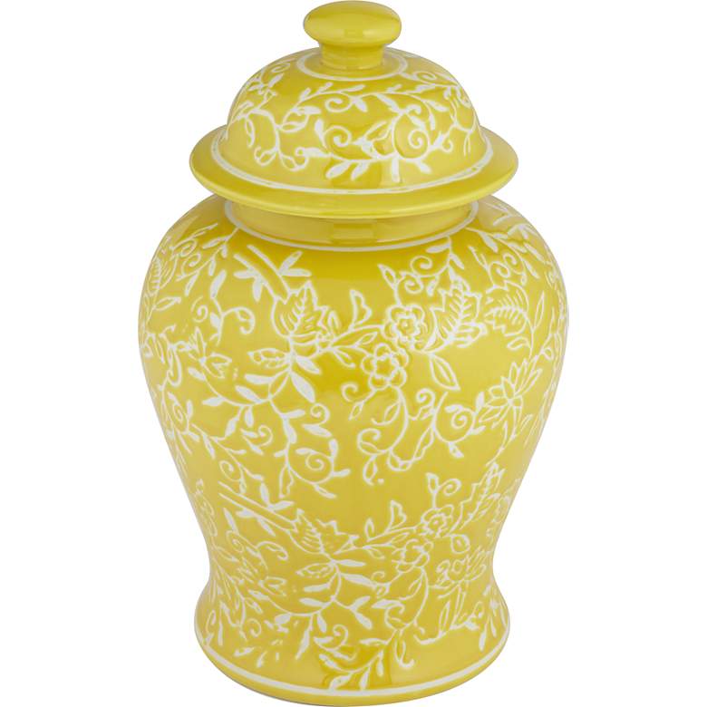 Image 1 Floral Yellow and White 13 inch High Decorative Jar with Lid