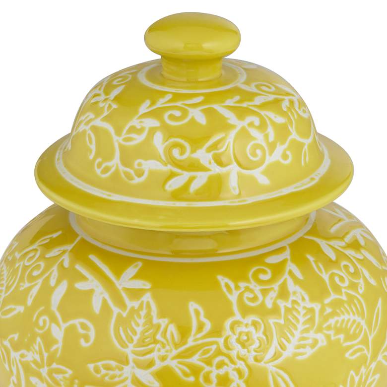 Image 3 Floral Yellow and White 13 inch High Decorative Jar with Lid more views