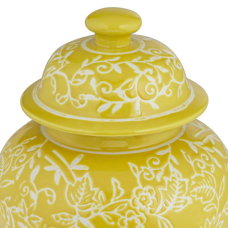 Image 4 Floral Yellow and White 13" High Decorative Jar with Lid more views