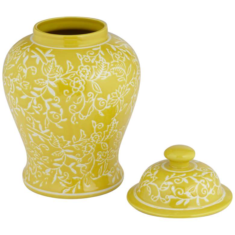 Image 6 Floral Yellow and White 13" High Decorative Jar with Lid more views
