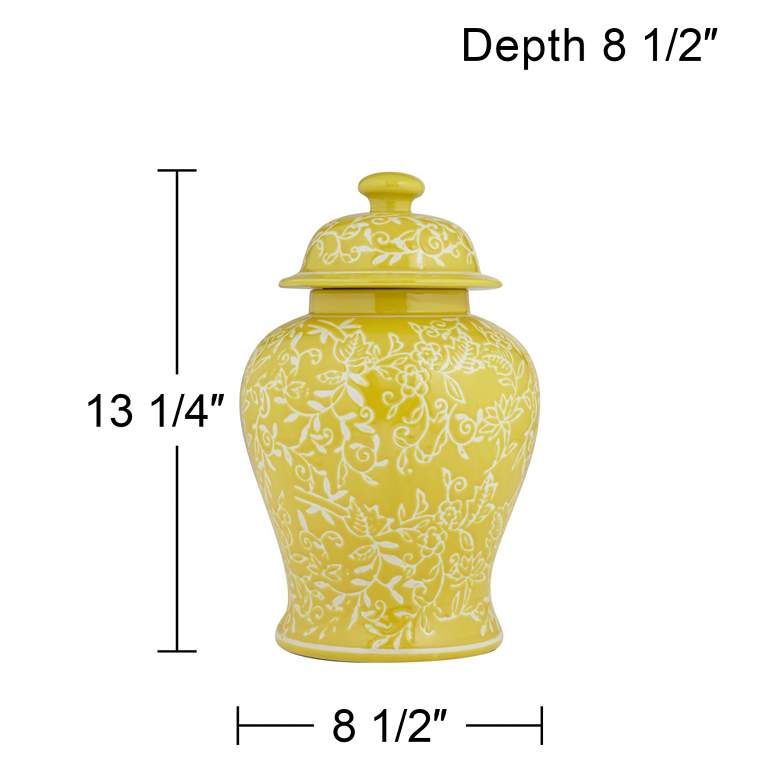 Image 6 Floral Yellow and White 13 inch High Decorative Jar with Lid more views