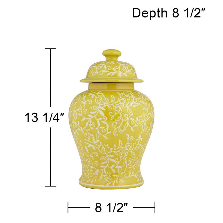 Image 7 Floral Yellow and White 13" High Decorative Jar with Lid more views