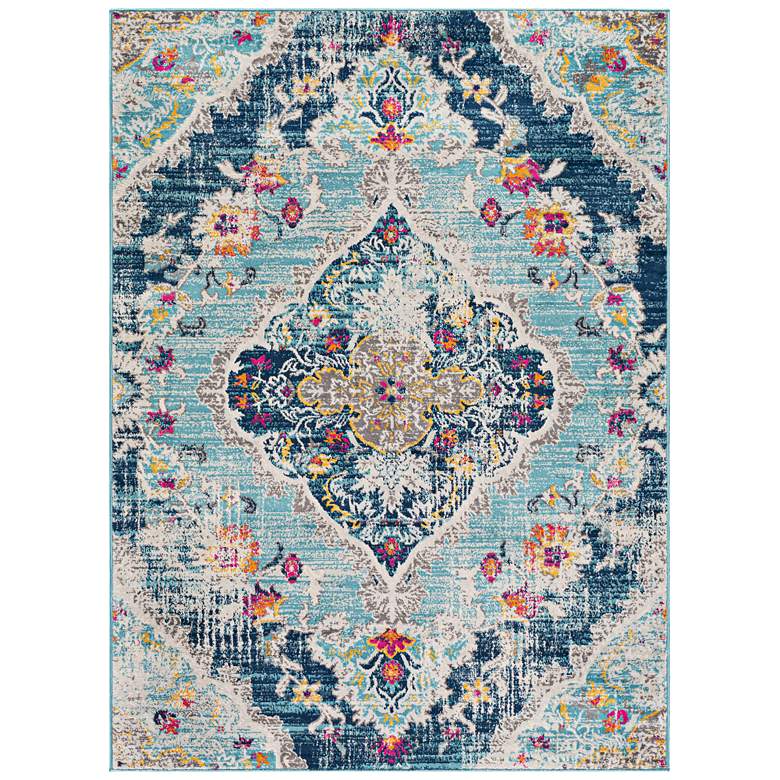 Image 1 Floransa FSA-2300 5'3"x7'1" Light Blue and Navy Area Rug