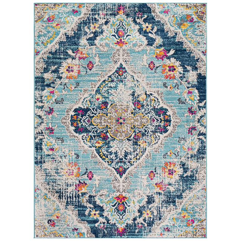 Image 1 Floransa FSA-2300 5&#39;3 inchx7&#39;1 inch Light Blue and Navy Area Rug