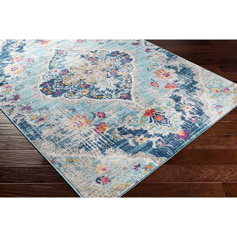 Image 2 Floransa FSA-2300 5'3"x7'1" Light Blue and Navy Area Rug more views