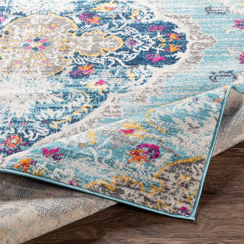 Image 4 Floransa FSA-2300 5'3"x7'1" Light Blue and Navy Area Rug more views