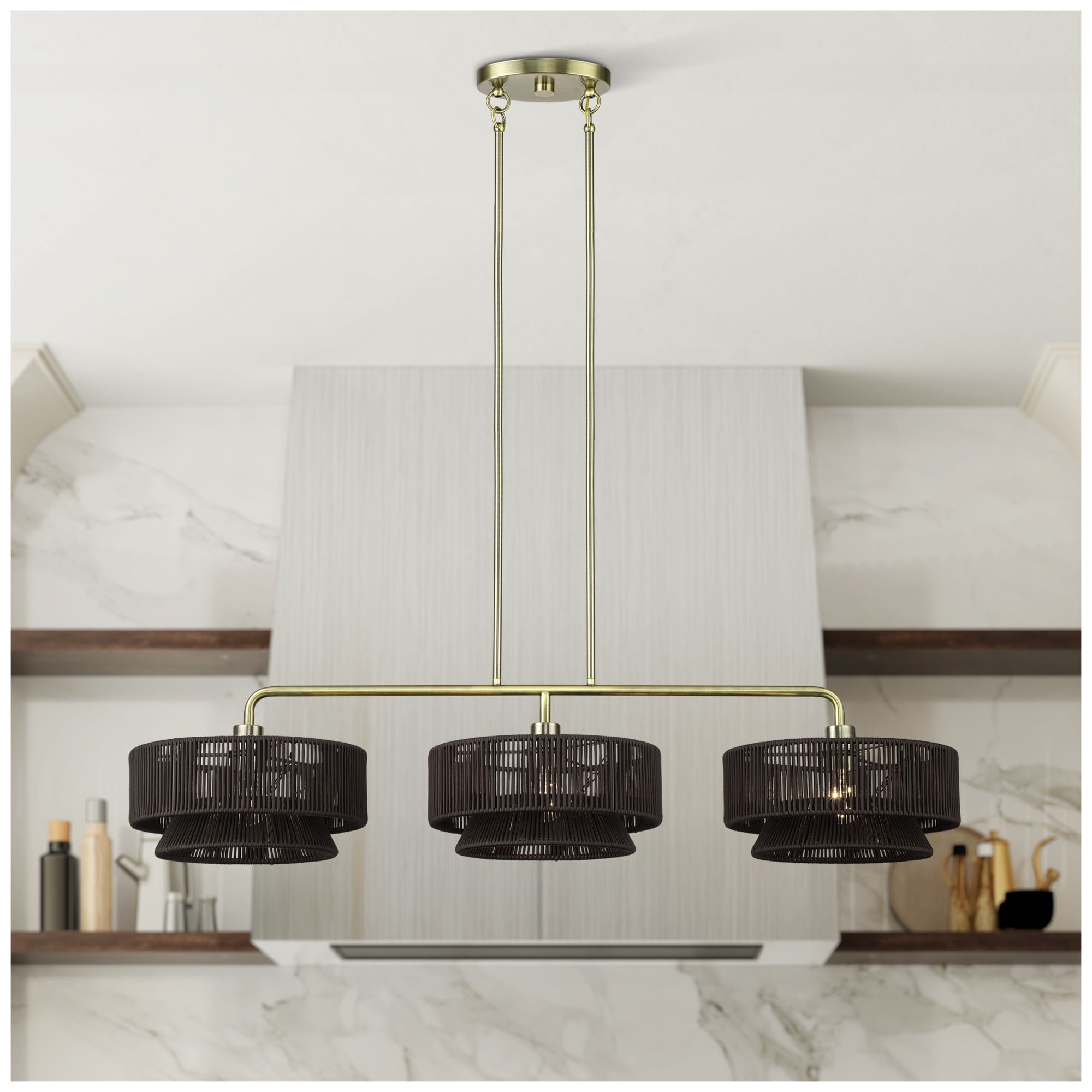 Florell 3 Light Antique Brass Extra Large Linear Chandelier