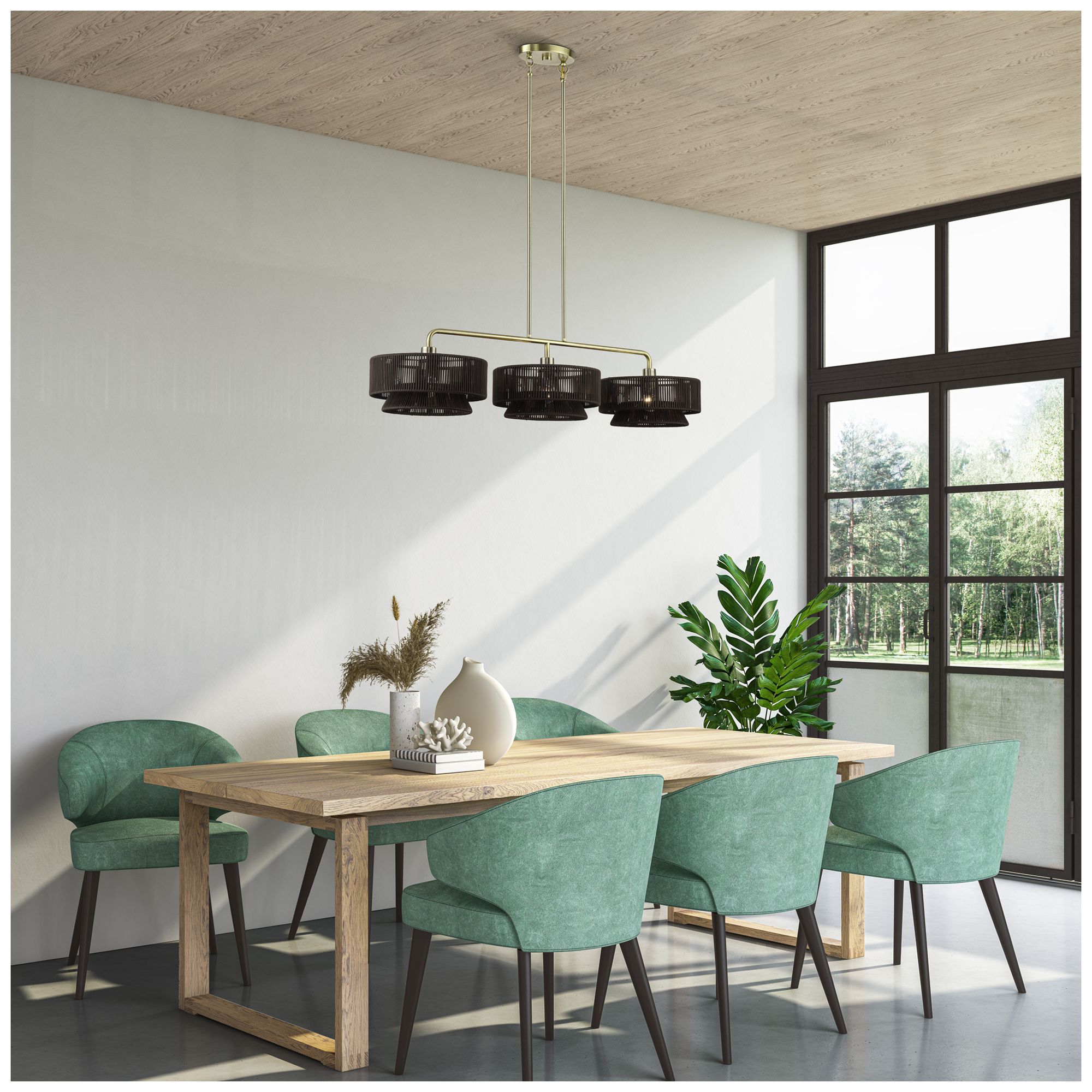 Florell 3 Light Antique Brass Extra Large Linear Chandelier