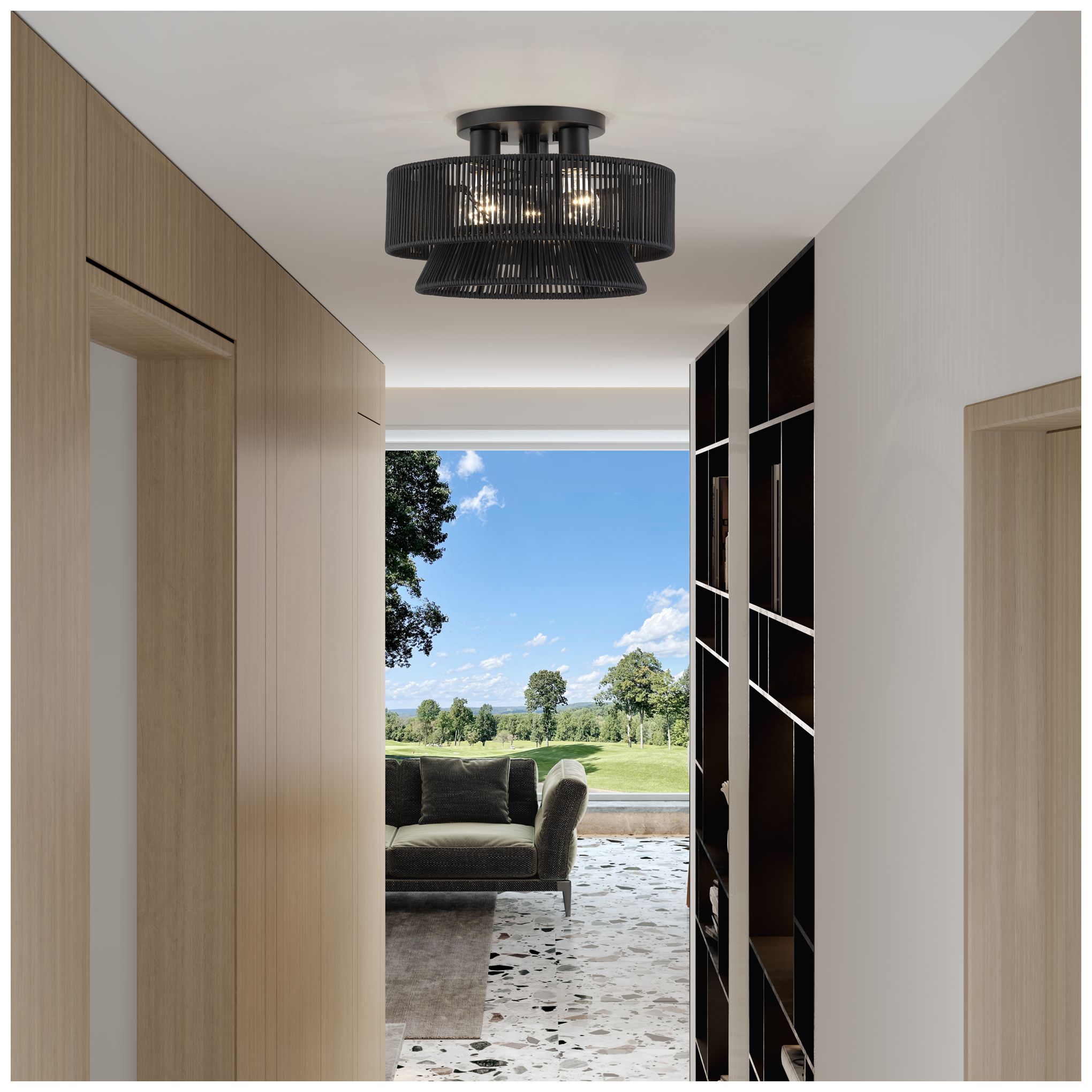 Florell 3 Light Black Large Semi-Flush