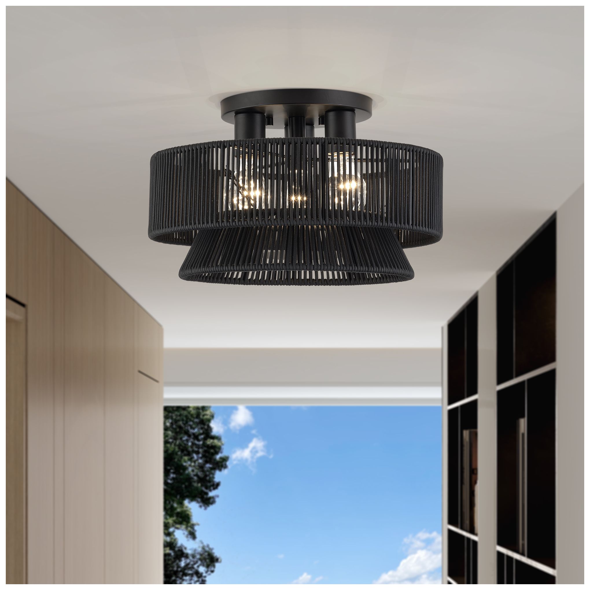 Florell 3 Light Black Large Semi-Flush