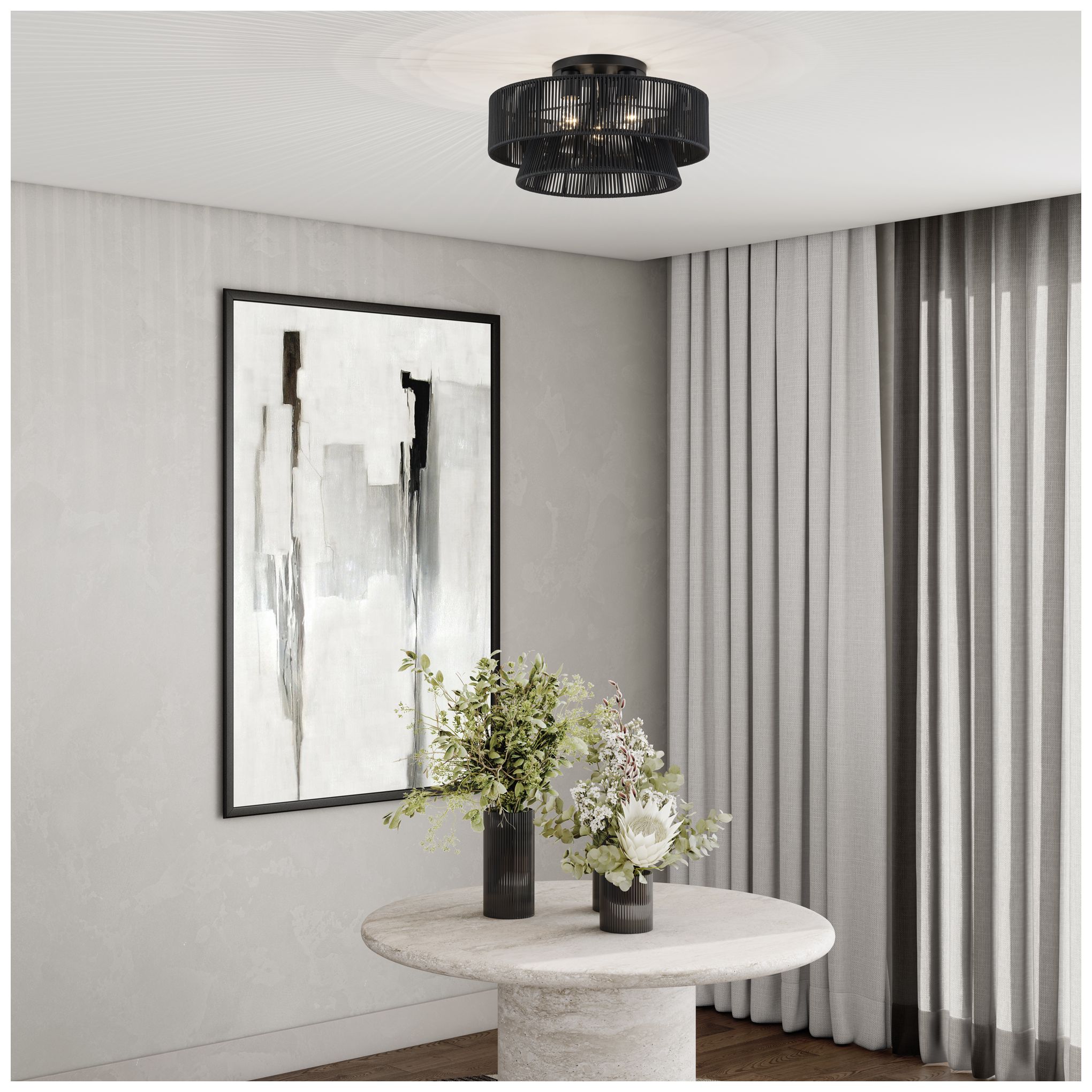Florell 3 Light Black Large Semi-Flush