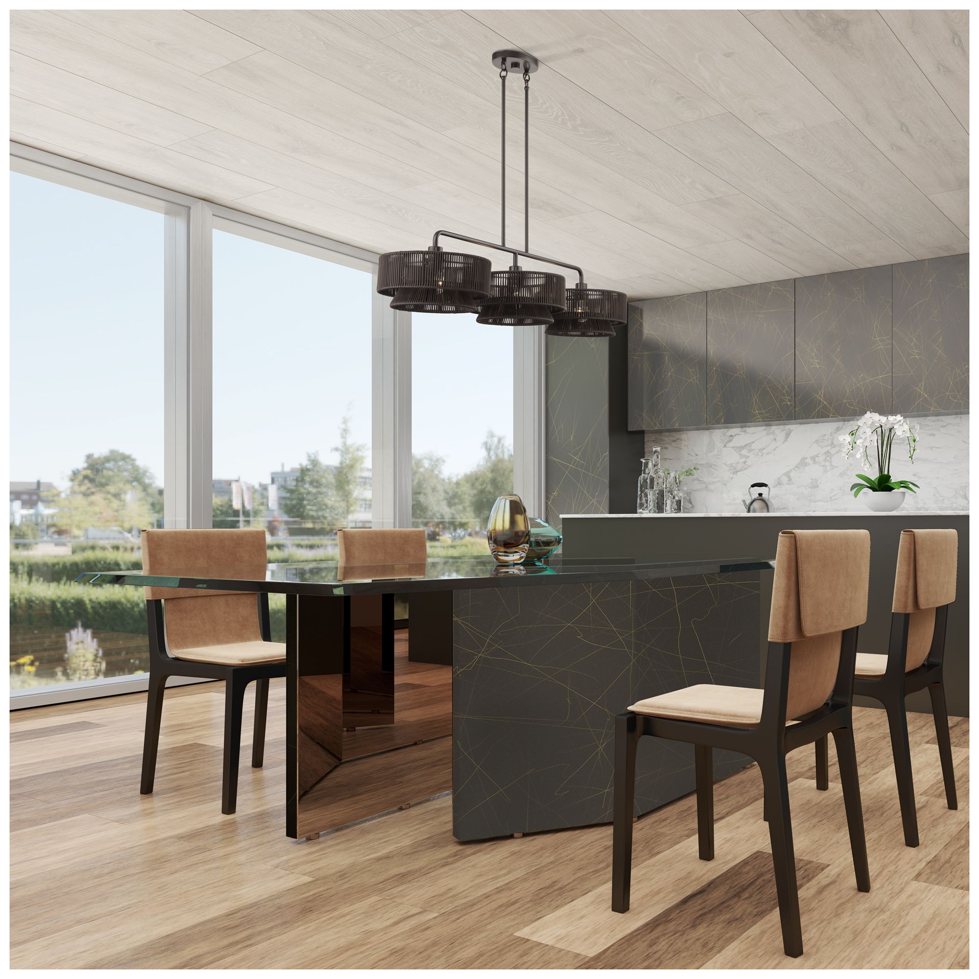 Florell 3 Light English Bronze Extra Large Linear Chandelier