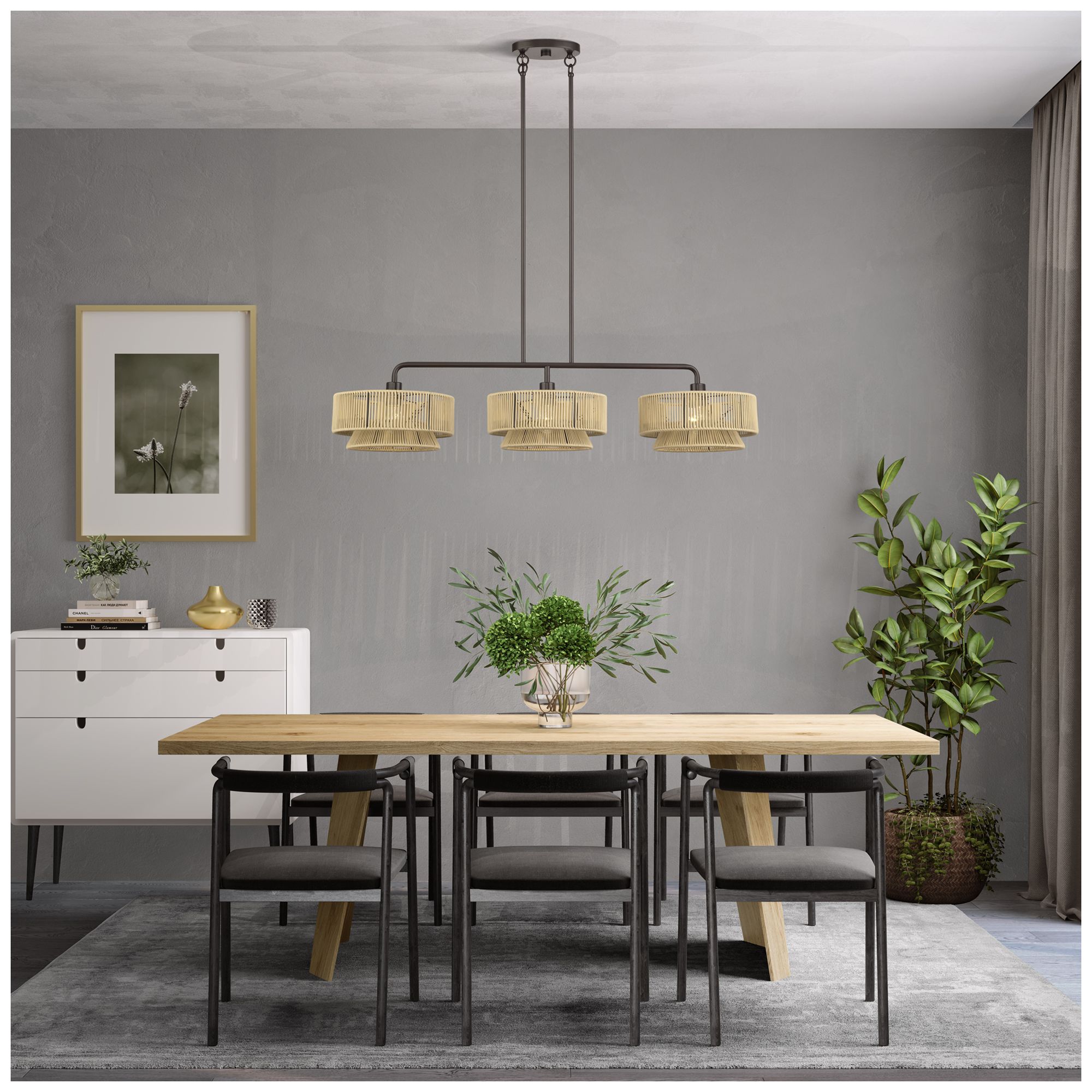 Florell 3 Light English Bronze Extra Large Linear Chandelier