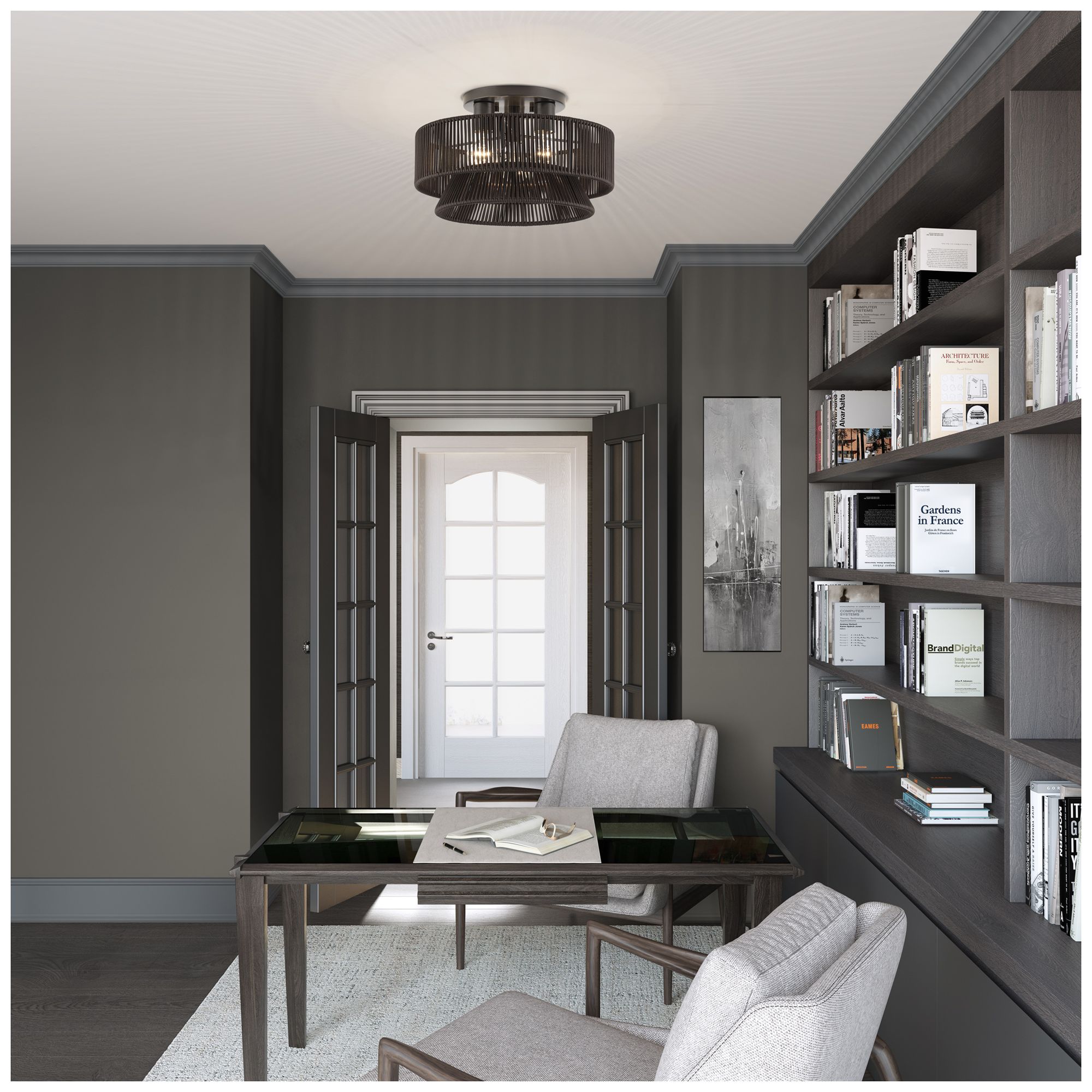 Florell 3 Light English Bronze Large Semi-Flush