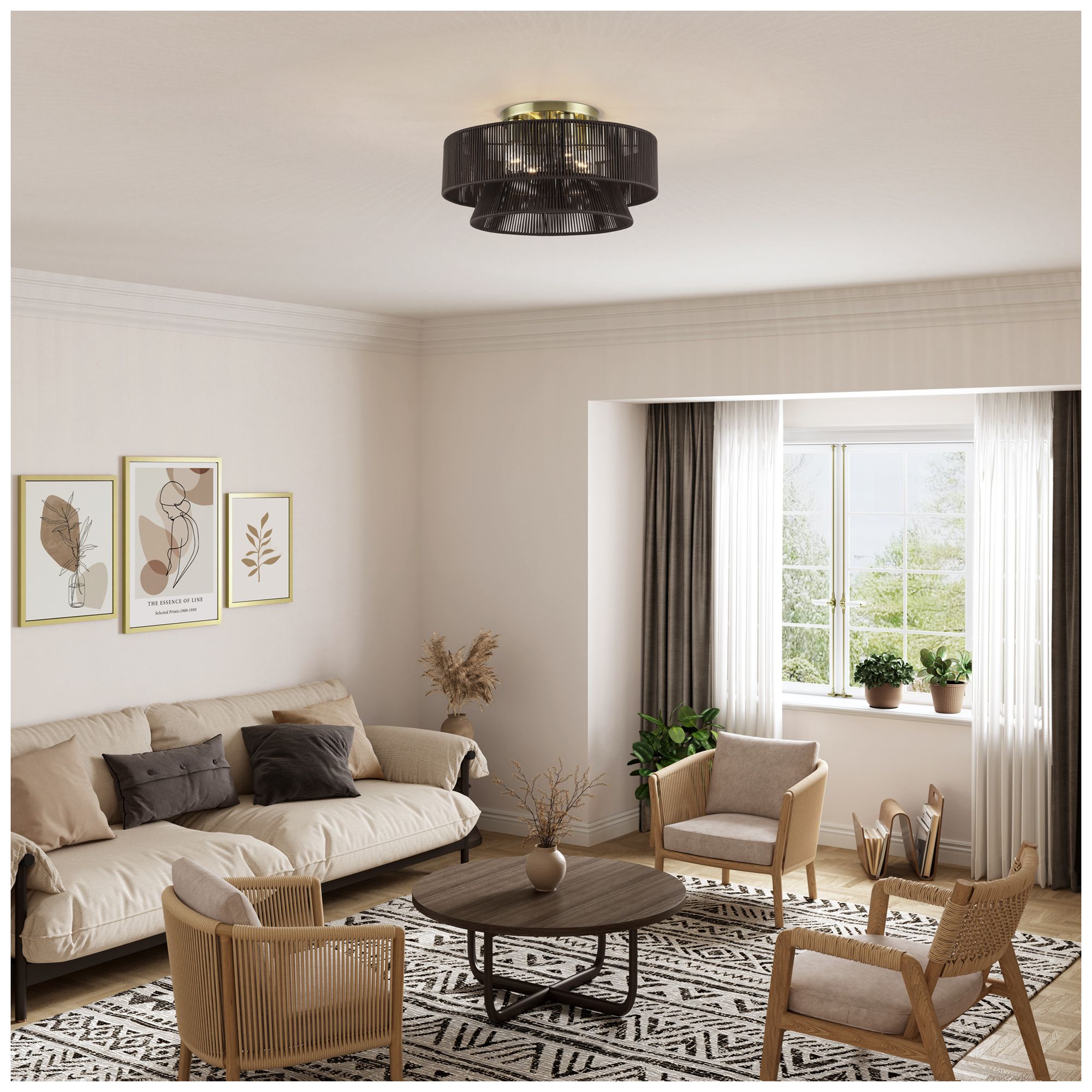 Florell 4 Light Antique Brass Extra Large Semi-Flush