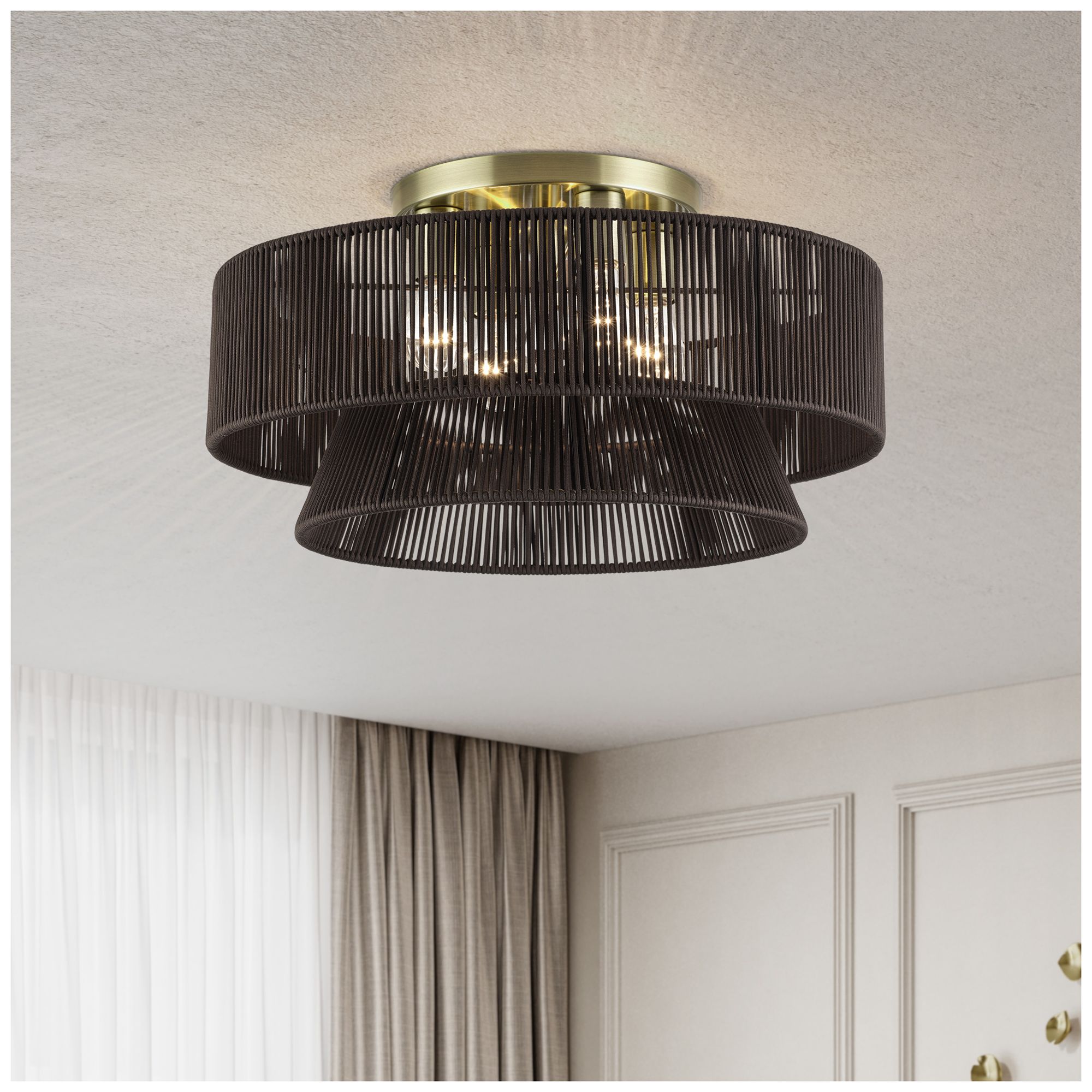 Florell 4 Light Antique Brass Extra Large Semi-Flush