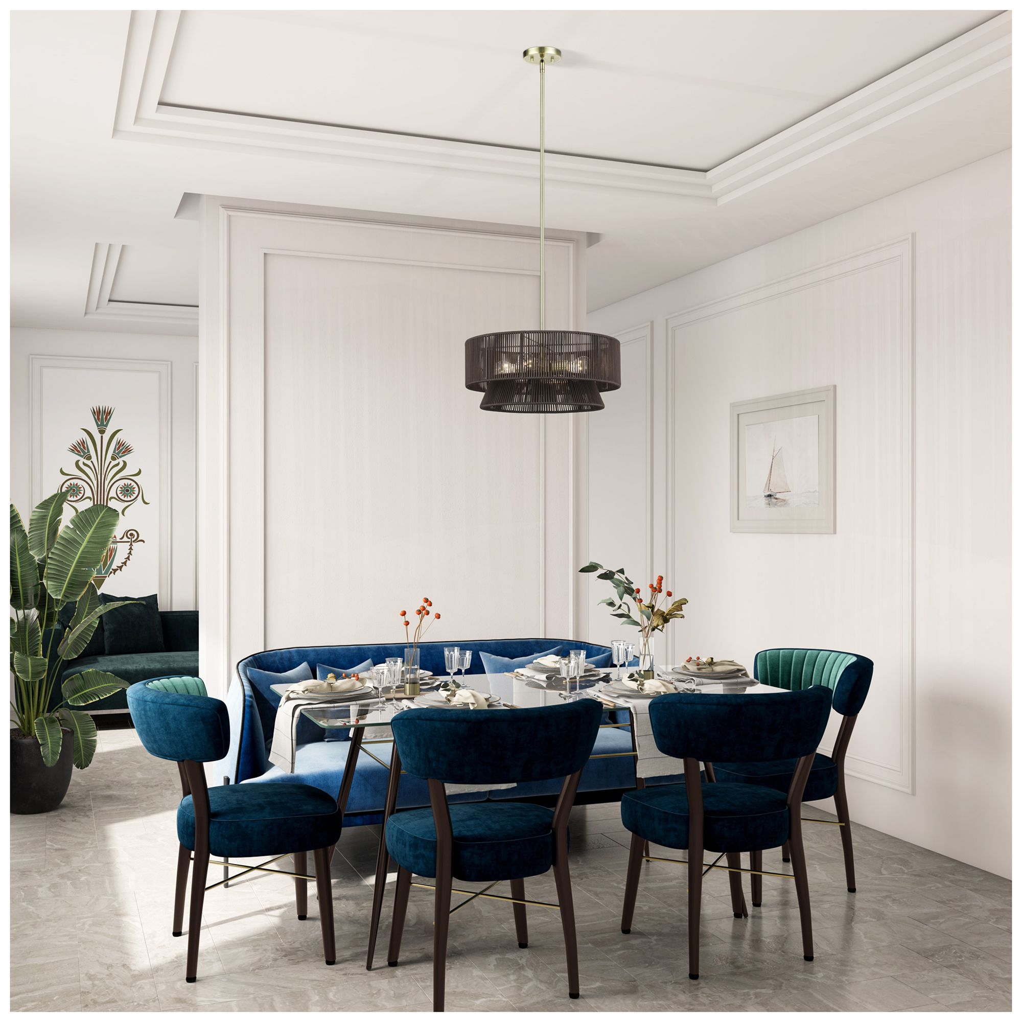 Florell 4 Light Antique Brass Pendant Chandelier