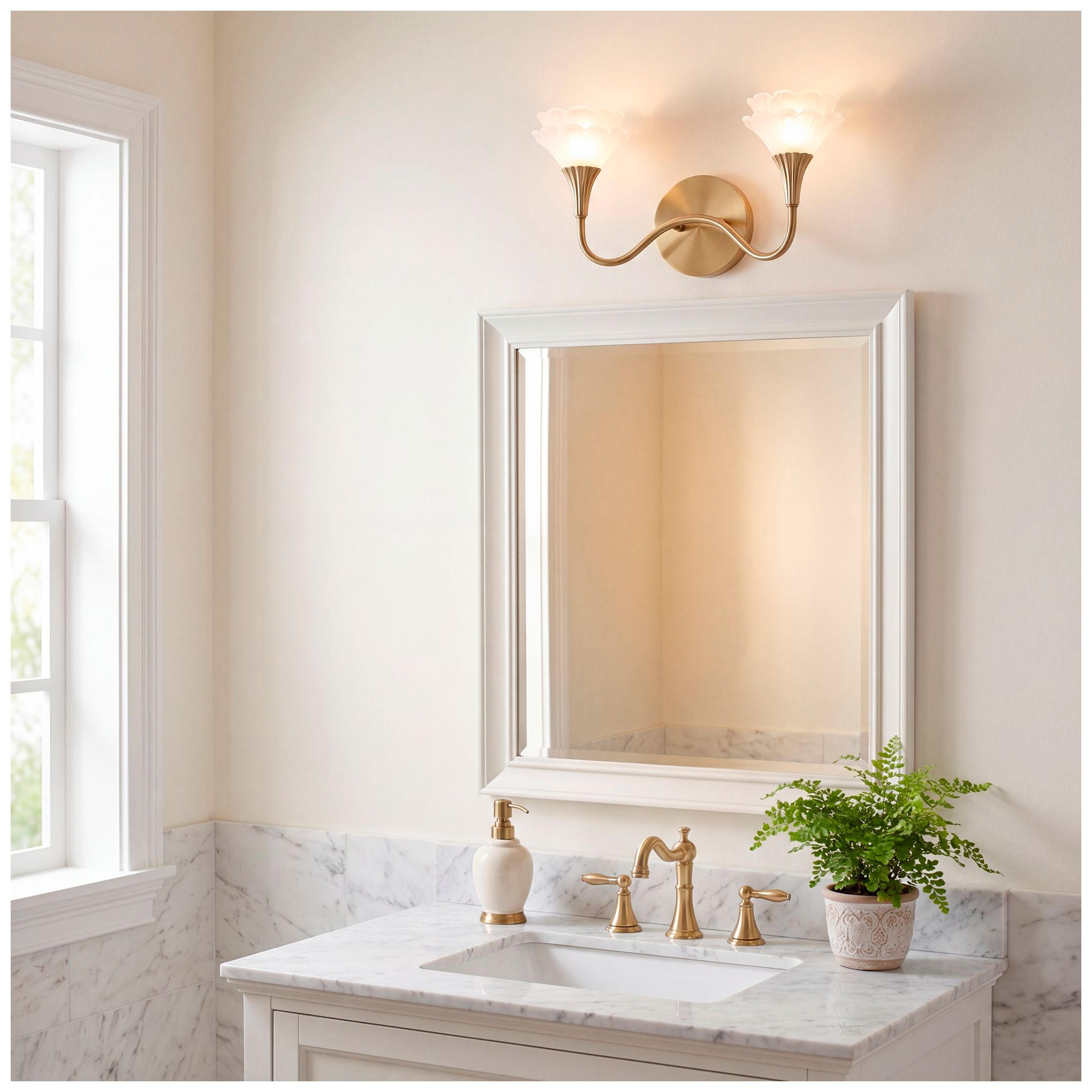 Florena 2-Light Bathroom Vanity Light in Noble Brass by Breegan Jane