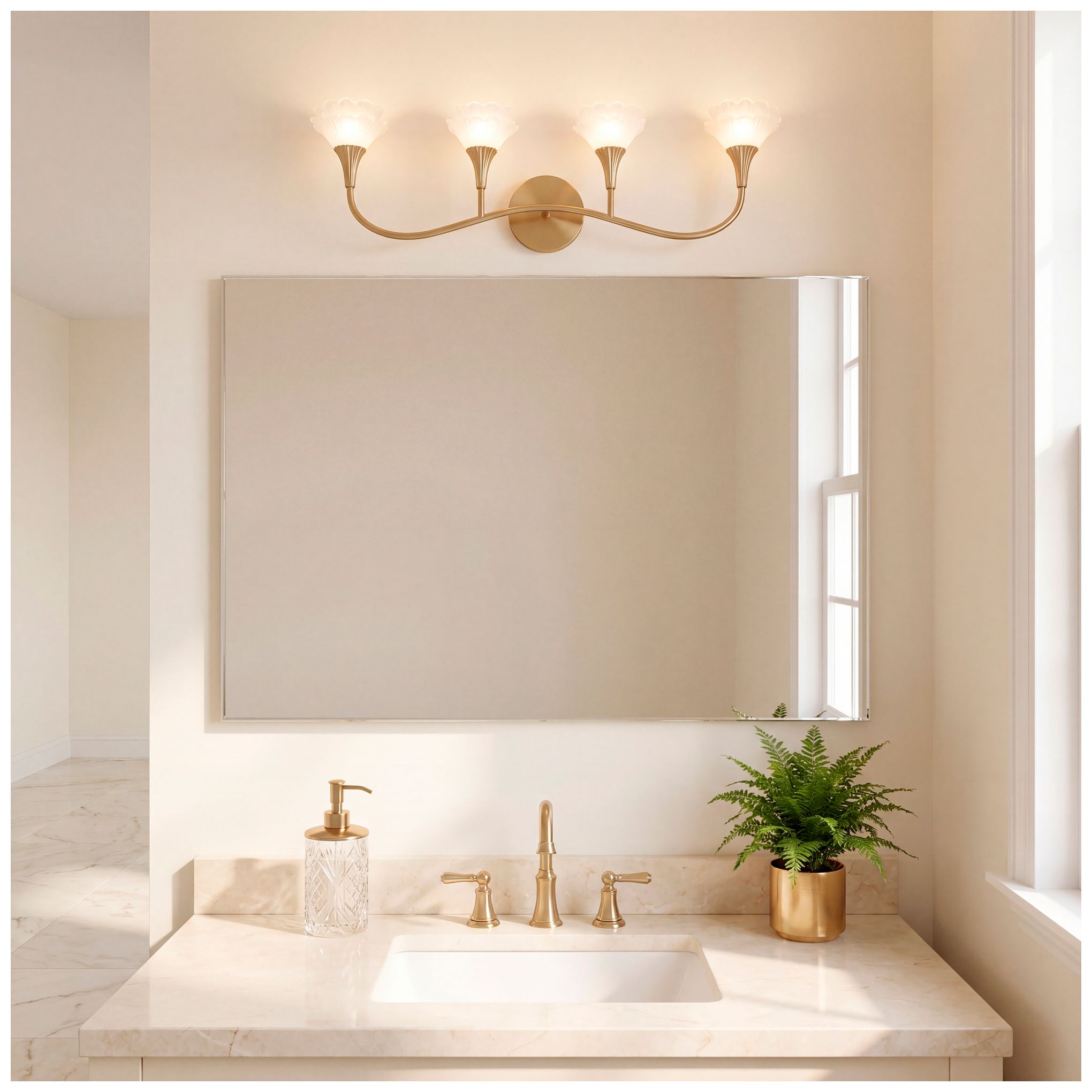 Florena 4-Light Bathroom Vanity Light in Noble Brass by Breegan Jane