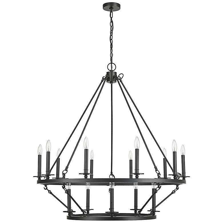 Image 1 Florence 41 3/4"W Matte Black 2-Tier 15-Light Chandelier