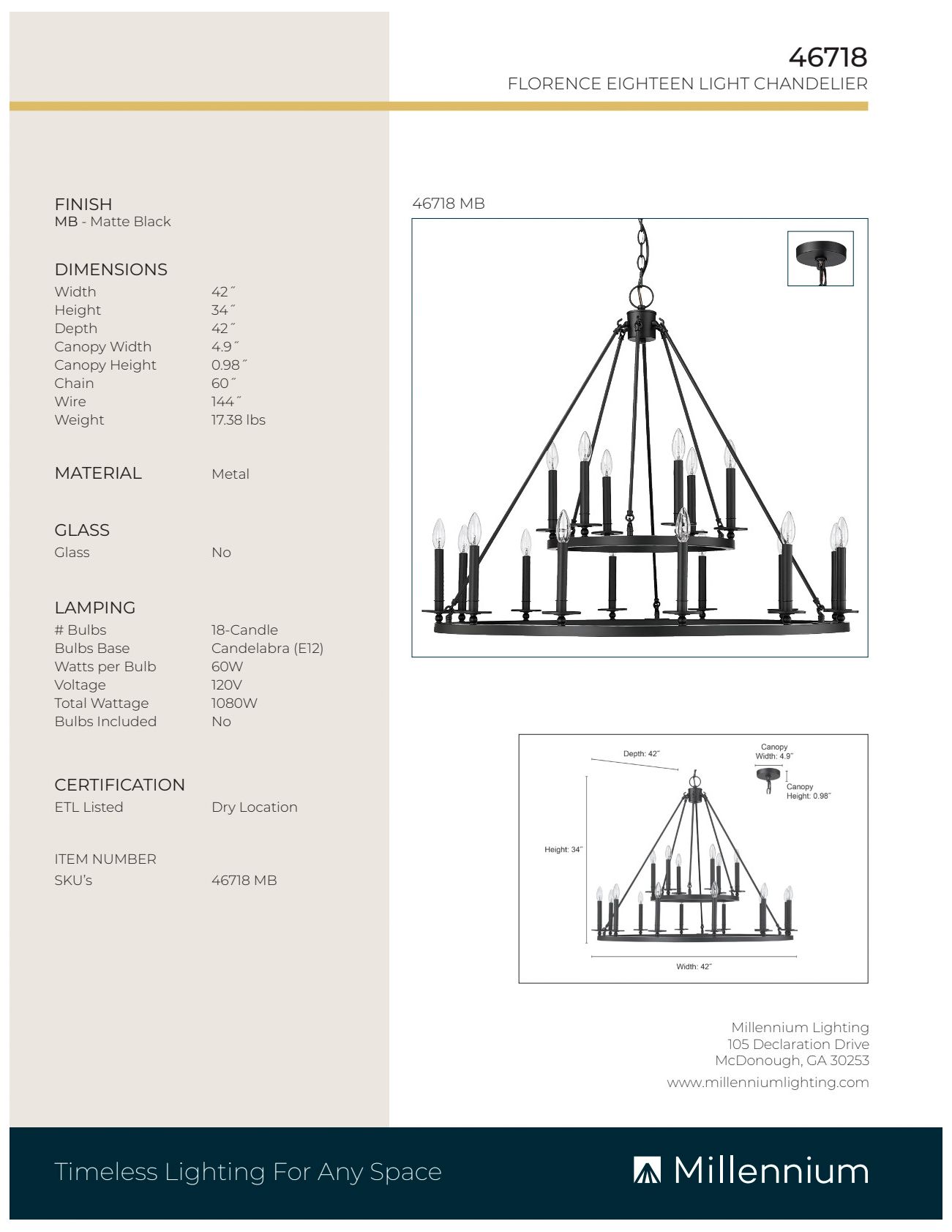 Florence 42" Wide Matte Black 18-Light Chandelier