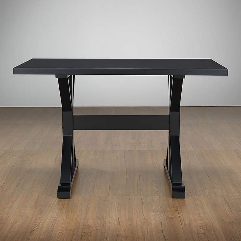 Image 2 Florence 48" Wide Antique Black Wood Rectangular Trestle Table more views