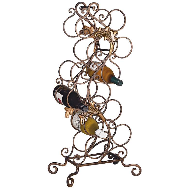 Image 1 Florence Brassed Iron Swirl 12 Bottle Metal Wine Rack