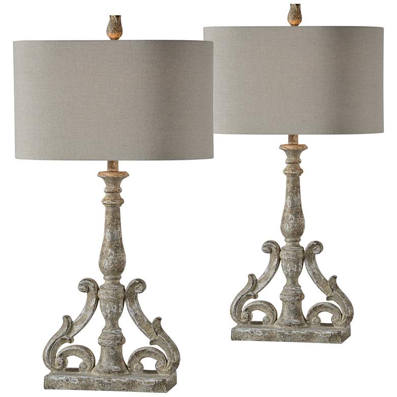 Image 1 Florence Worn Brown and Cream Wash Table Lamps Set of 2