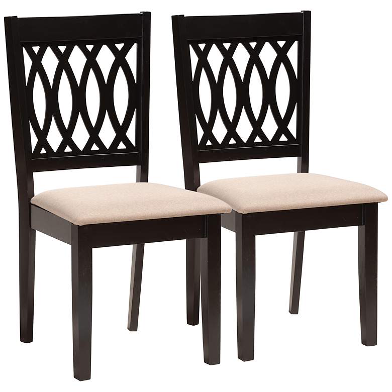 Image 2 Florencia Beige Fabric Espresso Wood Dining Chairs Set of 2