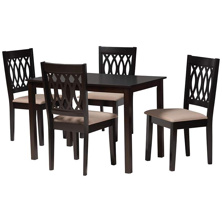 Image 2 Florencia Espresso Wood Beige Fabric 5-Piece Dining Set