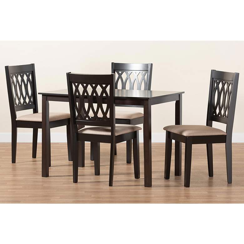 Image 1 Florencia Espresso Wood Beige Fabric 5-Piece Dining Set