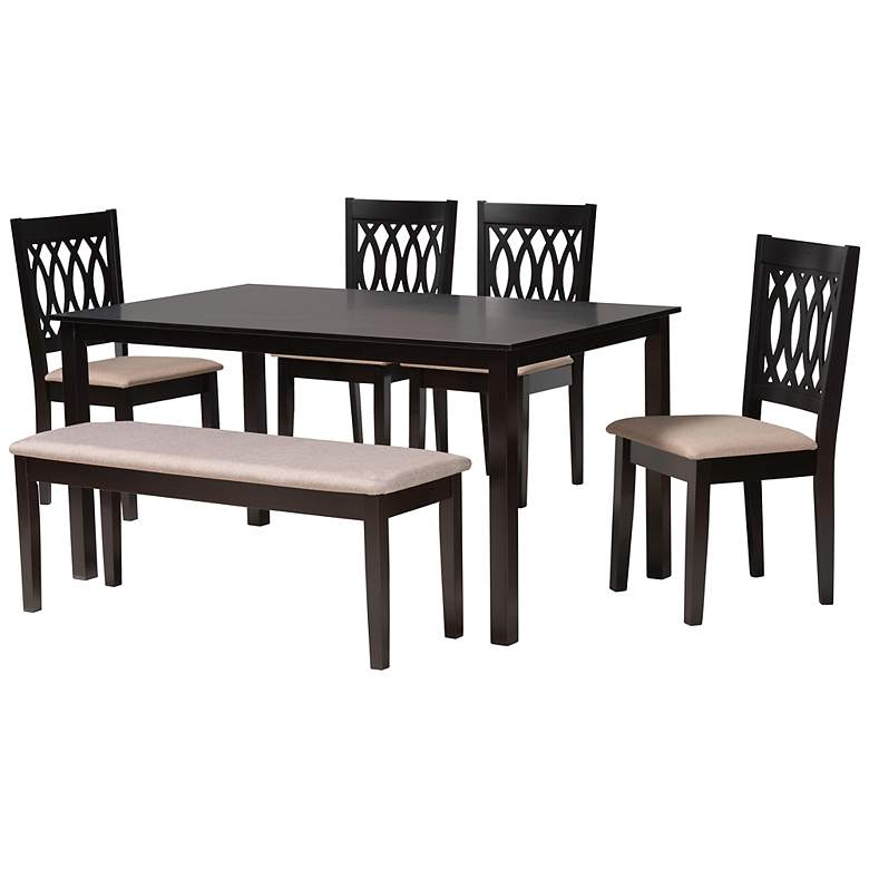 Image 2 Florencia Espresso Wood Beige Fabric 6-Piece Dining Set
