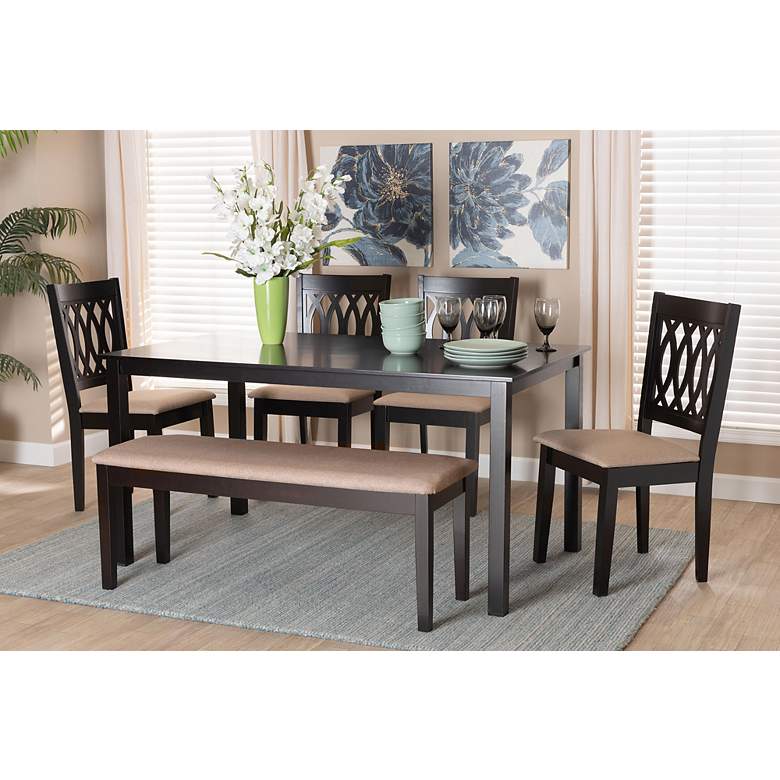 Image 1 Florencia Espresso Wood Beige Fabric 6-Piece Dining Set