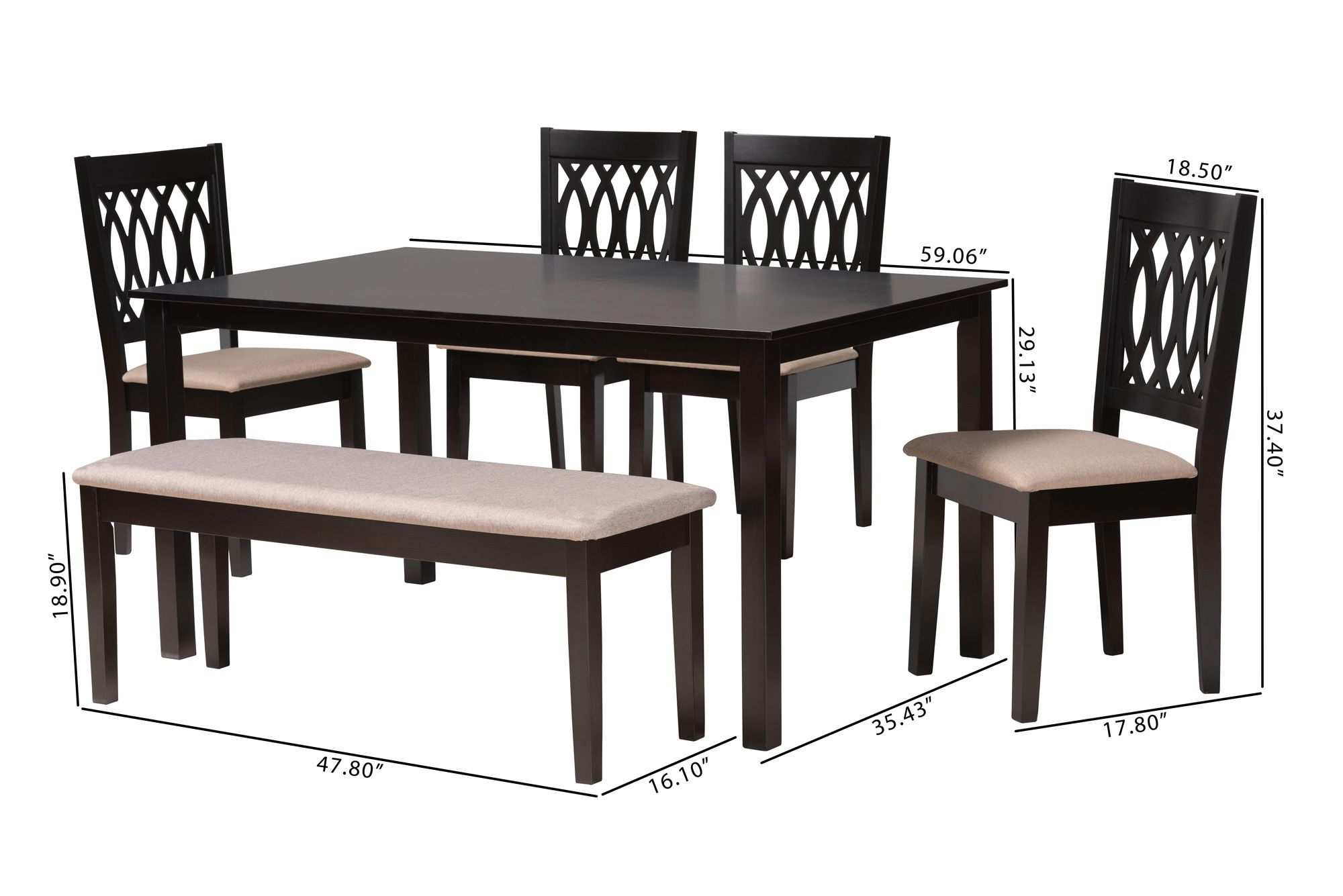 Florencia Espresso Wood Beige Fabric 6-Piece Dining Set