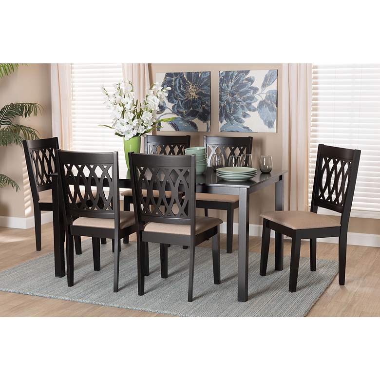 Image 1 Florencia Espresso Wood Beige Fabric 7-Piece Dining Set