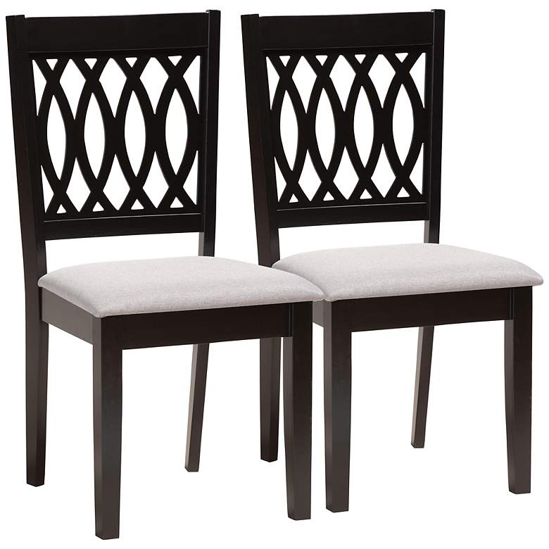 Image 2 Florencia Gray Fabric Espresso Wood Dining Chairs Set of 2