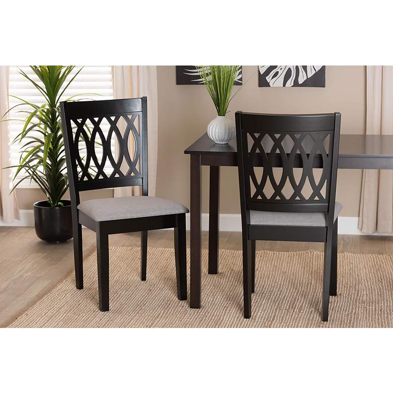 Image 1 Florencia Gray Fabric Espresso Wood Dining Chairs Set of 2