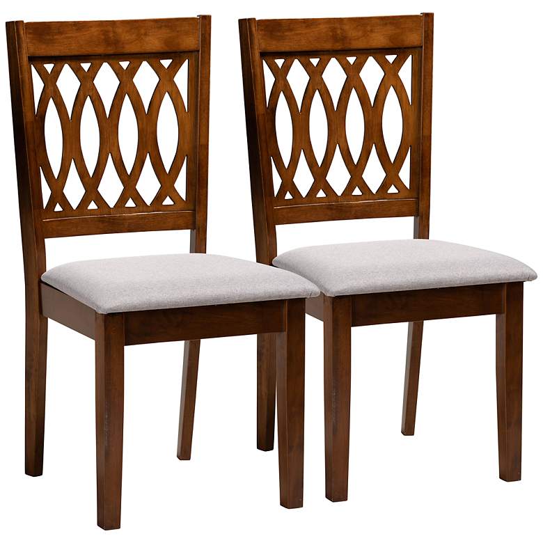 Image 2 Florencia Gray Fabric Walnut Wood Dining Chairs Set of 2
