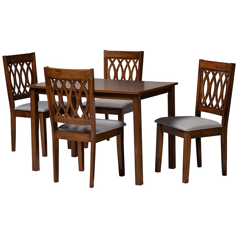 Image 2 Florencia Walnut Brown Wood Gray Fabric 5-Piece Dining Set
