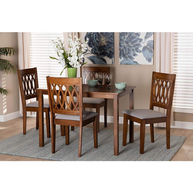 Image 1 Florencia Walnut Brown Wood Gray Fabric 5-Piece Dining Set