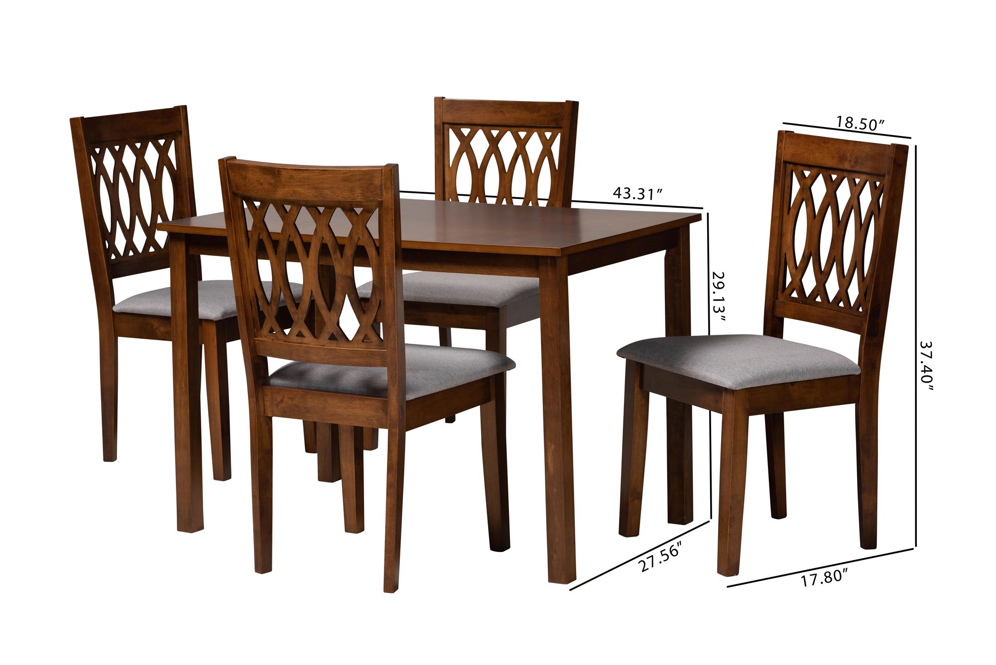 Florencia Walnut Brown Wood Gray Fabric 5-Piece Dining Set