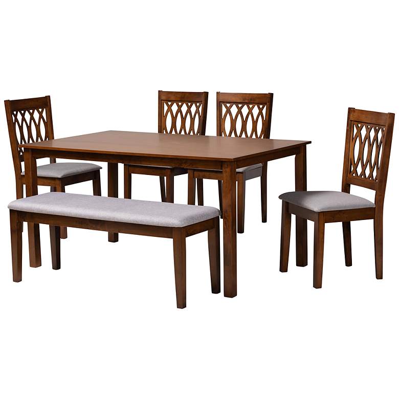 Image 2 Florencia Walnut Brown Wood Gray Fabric 6-Piece Dining Set