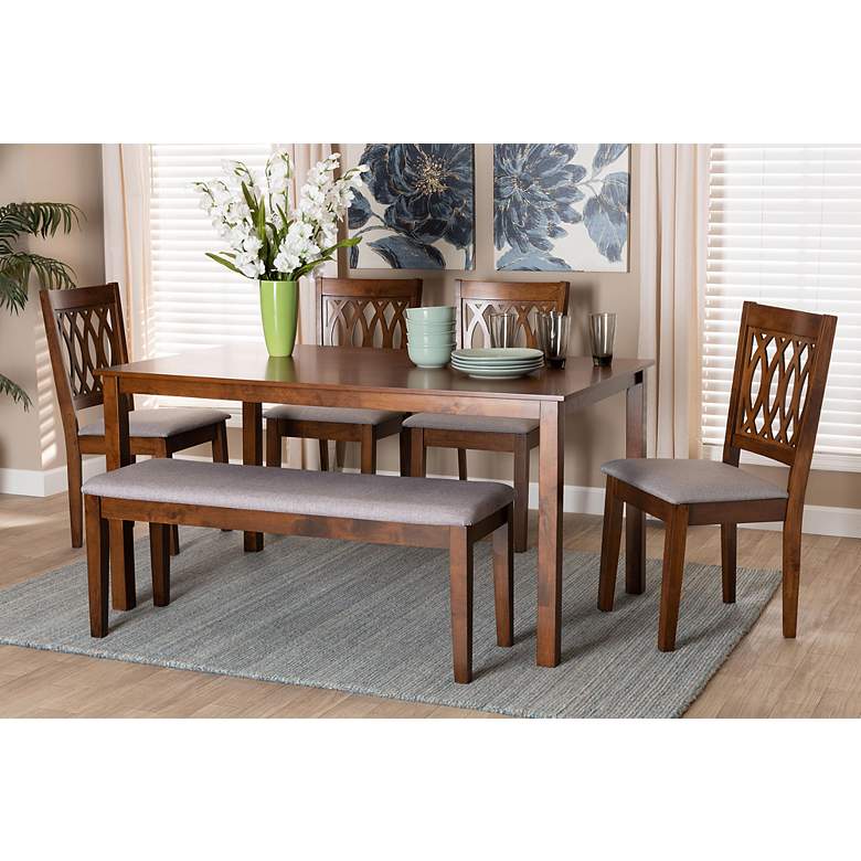 Image 1 Florencia Walnut Brown Wood Gray Fabric 6-Piece Dining Set