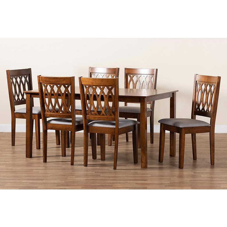 Image 1 Florencia Walnut Brown Wood Gray Fabric 7-Piece Dining Set