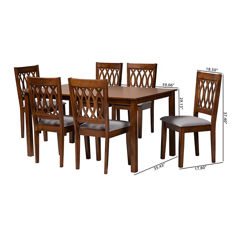 Image 7 Florencia Walnut Brown Wood Gray Fabric 7-Piece Dining Set more views