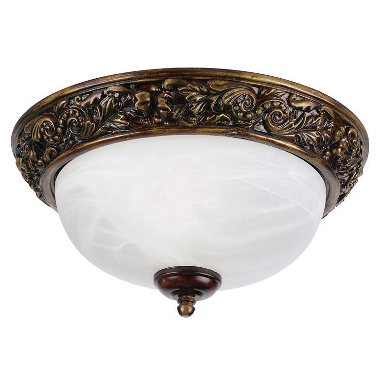 Image 1 Florentine 11" Wide Bronze and Alabaster Glass Ceiling Light