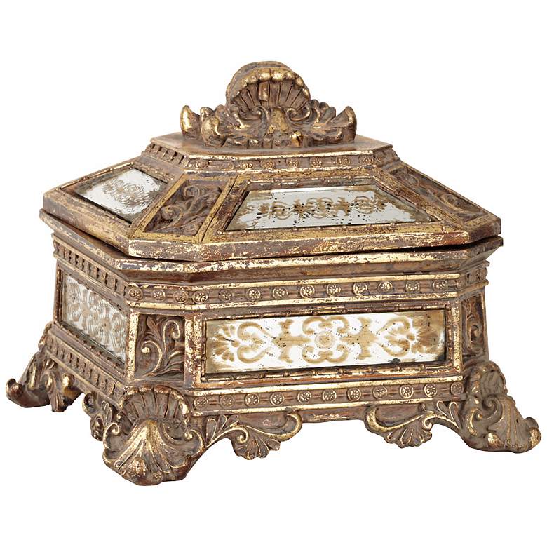 Image 3 Florentine 5 3/4" Wide Antique Gold Mirrored Jewelry Box