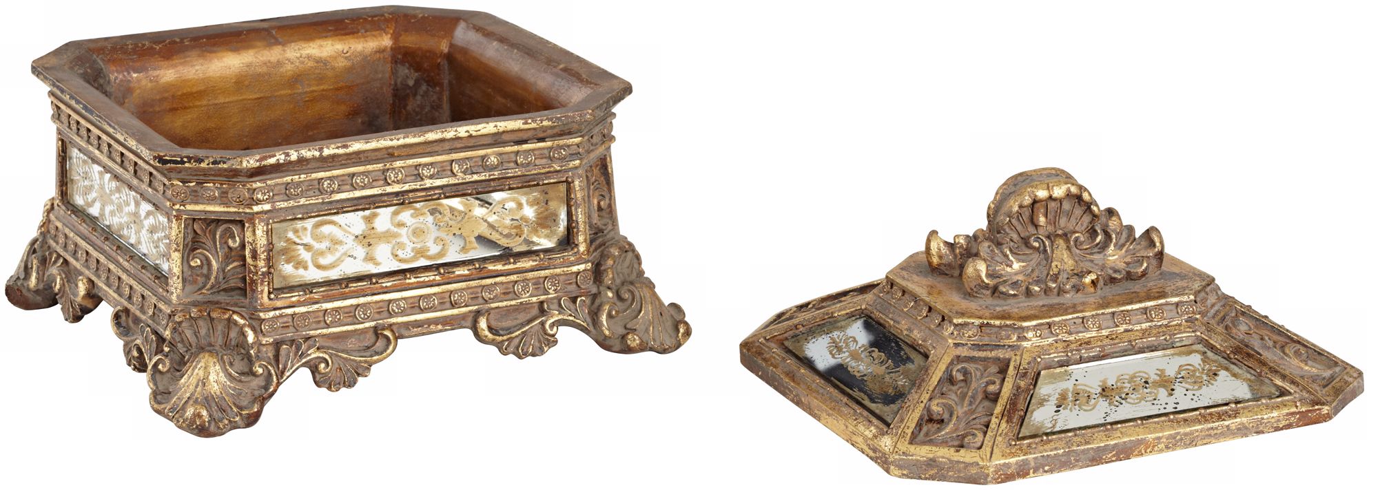 Florentine 5 3/4" Wide Antique Gold Mirrored Jewelry Box V8143 Lamps Plus